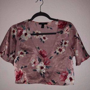 Pink Satin Floral Crop Top